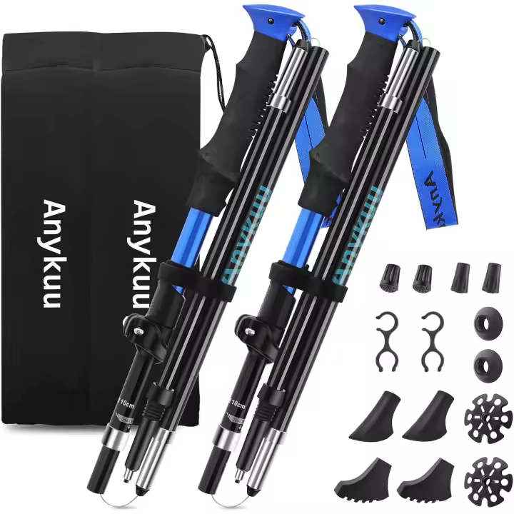 Bastones Trekking Bastones de Senderismo 2pcs Bastones Marcha Nordica Plegables Ajustar la Longitud con Bolsas de Aleación de Aluminio para Senderismo Viaje - 1