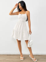 Elegante vestido de tirantes sin mangas de mujer cintura alta, falda media en letra a - details 13