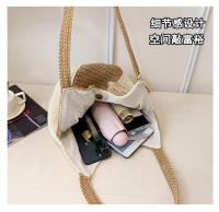 Bolso tejido de gran capacidad para mujer primavera y verano nuevo bolso de hombro de color en contraste bolso de playa versátil para vacaciones en la playa - details 8