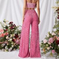 Pantalones de Cintura Alta para Mujer con Lentejuelas Pantalones de Pierna Ancha Rojos Cómodos de Otoño Talla Única - details 7