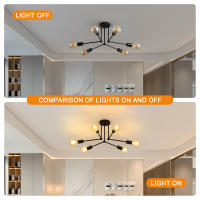 Lámpara de Araña Colgante Goeco con 6 Bases de Bombillas E27 Plafón de Techo Interior Negro para Sala de Estar Salón Dormitorio Estilo Tradicional Eficiencia de Energía Iluminación Retra Montaje Semiflush - details 10
