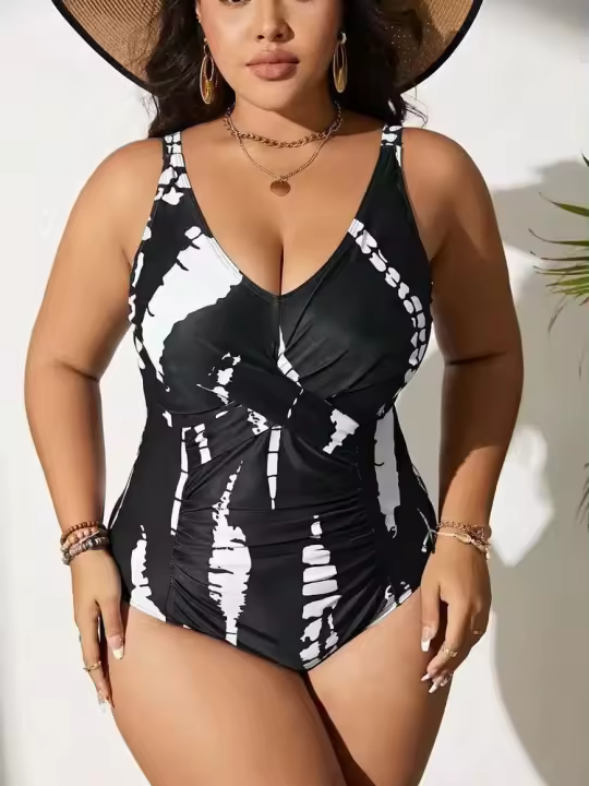 Bikini de una pieza mejorado de gran tamaño 2024 para mujer, traje de baño de playa de cintura alta para mujer, Monokini - 1