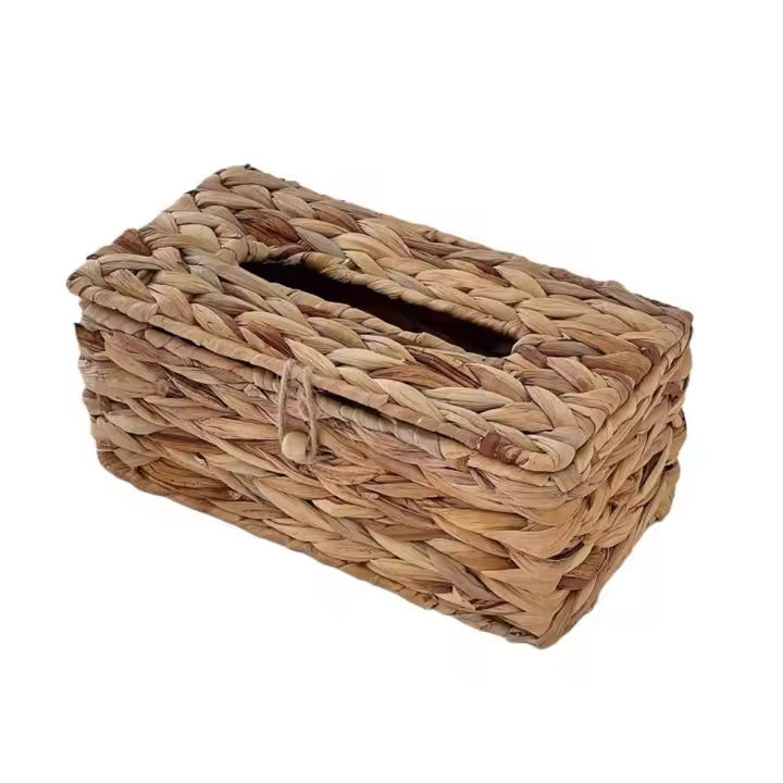 Caja de pañuelos tejidos de jacinto de agua Ins, tapa tejida de ratán, caja de papel higiénico para el hogar, sala de estar, caja de papel de bombeo, almacenamiento - 1