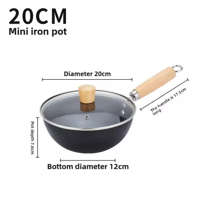Mini sartén forjada a mano sin recubrimiento con tapa, sartenes para tortilla, Wok, suministros de cocina antiadherentes, olla de hierro - 1