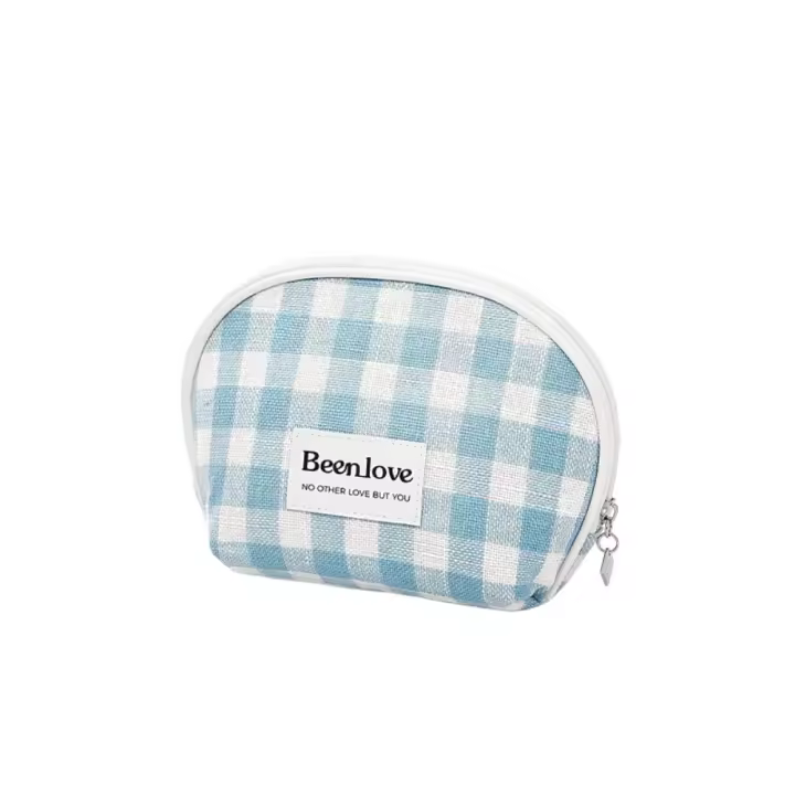 Bolsa de almacenamiento de cosméticos semicírculo de celosía, Mini bolso de mano de gran capacidad para mujer con cremallera, bolsa de artículos de tocador de estilo coreano para el hogar - 1