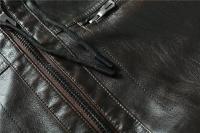 Chaqueta de cuero para motocicleta cortavientos con cremallera y cuello levantado de PU para hombre, informal, ajustado, de lana, para invierno, Otoño e Invierno - details 9