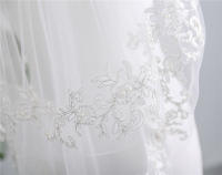 Vestido de novia corto de doble capa, velo de novia con peineta y correa de perlas - details 4