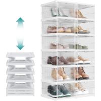 Juego de Organizadores de Zapatos 12 Cajas Apilables, 2 Zapateros Plegables y Portátiles, Hasta Talla 46, Montaje en 60s, Transparente y Blanco - details 0