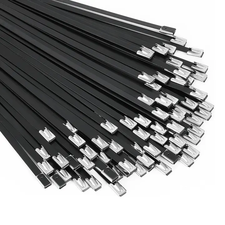 Bridas de Metal recubiertas de epoxi para maquinaria, vehículos, granjas, Cables, negro, 100, piezas, 11,8 pulgadas, 304 - 1