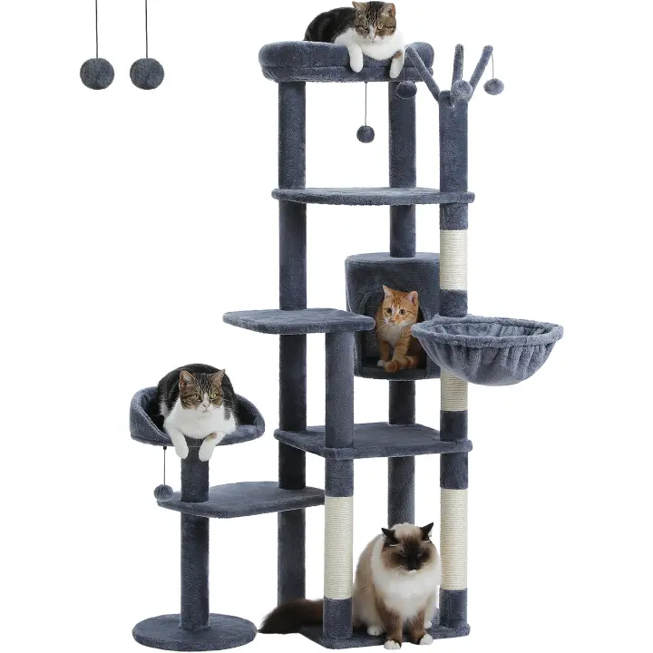 Árbol para gatos de varios niveles con condominio, hamaca, poste rascador Gran torre para gatos con juguetes para interiores - 1