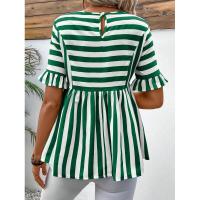 Nuevo Vestido camisero de verano para mujer, cuello redondo, manga con volantes, holgado, cómodo, a rayas - details 9
