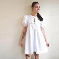 Vestido holgado de algodón con mangas abullonadas para mujer, ropa elegante de manga corta con cuello redondo, suave, verano - details 17