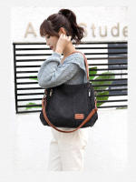 Bolso de hombro de mujer de lona cruzado de gran capacidad para estudiante literario simple - details 12