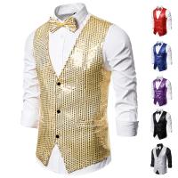 6 estilos hombres boda escenario espectáculo oro brillante lentejuelas arco chaleco azul negro plata traje chaleco Homme chalecos - details 7