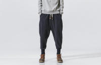 Pantalones Harem De Algodón Y Lino Para Hombre Con Cintura Elástica Estilo Casual Pantalones Drop-Crotch Baggy Callejeros Para Todos Los Días - details 8