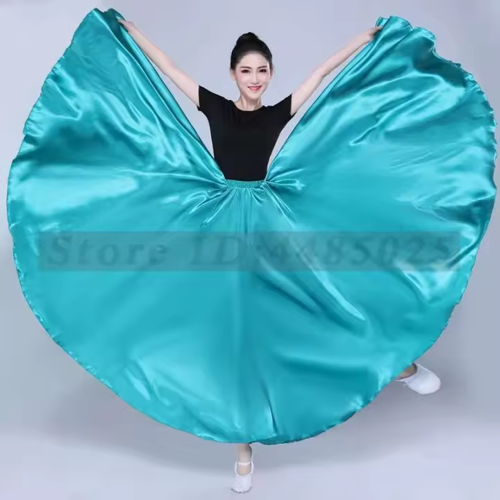 Vestido largo brillante de satén de 360 ​​grados, Tre de bailarines de festivales tradicionales, trajes de baile de tango flamenco gitano femenino - 1