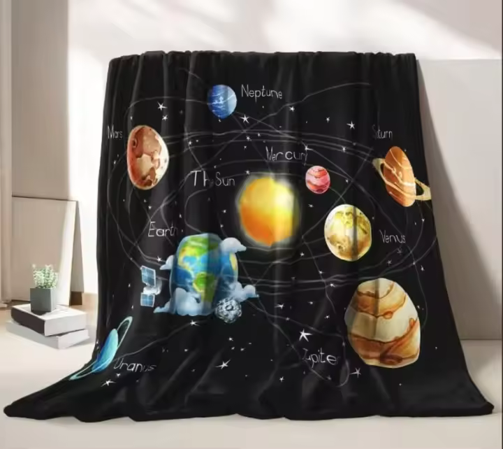 Manta espacial para niños y niñas, mantas suaves de planetas de 50 x 60, manta de franela ligera del sistema solar para sofá cama - 1