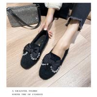Zapatos planos de piel de visón con lazo de cristal para mujer, mocasines de algodón de felpa cálidos, cuentas de cordones de punta cuadrada, Invierno - details 38