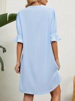 Vestido de Verano 2023 con Cuello en V Suelto y Plejado Manga de 5/4 Moda Femenina de Comercio Transfronterizo Europeo-Americano - details 1