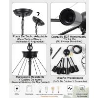 Candelabros de rueda de vagón para sala de estar, 6 luces rústicas industriales para exteriores, lámpara colgante negra para comedor, cocina, pasillo, dormitorio, ajuste de altura - details 5