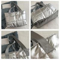 Moda señoras Tote bolsos de gran capacidad de algodón acolchado bolsa de compras rombo bolso portátil acolchado sólido para viajes de ocio - details 6
