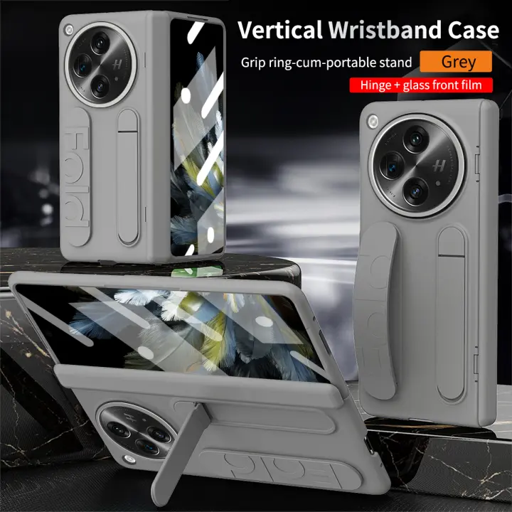 Funda de teléfono de pulsera Vertical de lujo para OPPO Find N3, con soporte integrado y película frontal de vidrio - 1