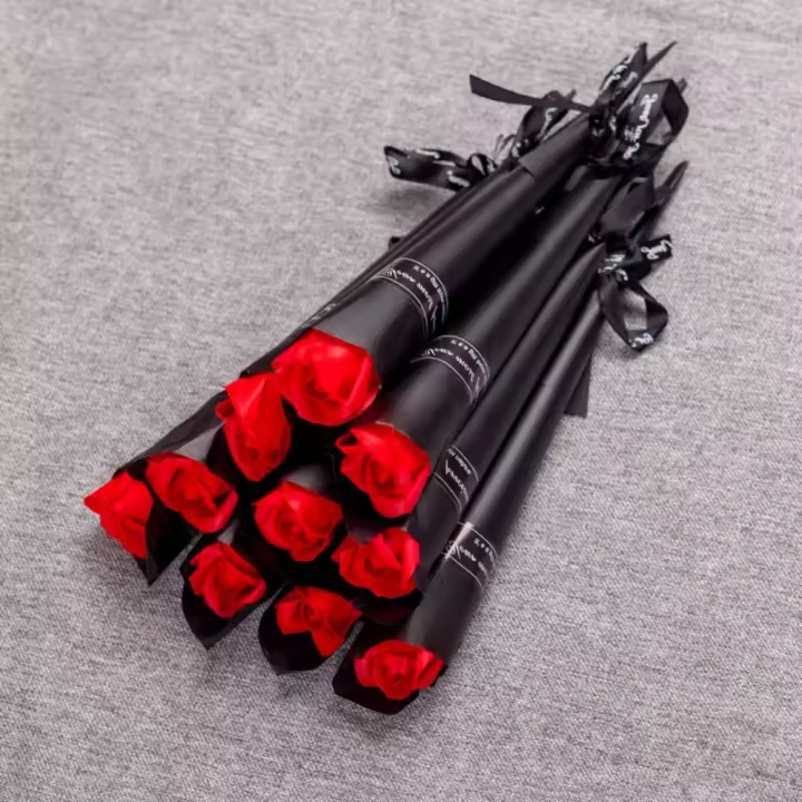 10 Uds. Ramo romántico de rosas rojas, 6 colores con embalaje, cinta de flores de jabón, flores artificiales, regalo del Día de San Valentín - 1