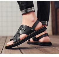 Sandalias planas de cuero para hombre con correa ajustable de doble propósito, cómodas sandalias de playa antideslizantes con punta abierta - details 9