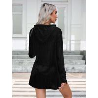 Vestido de punto con capucha de manga larga para mujer, vestidos cortos sueltos de Color sólido, tres Retro elegantes, promoción, nuevo - details 15
