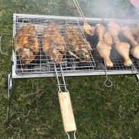Rejilla antiadherente para parrilla de pescado, cesta Triple con mango de madera, herramienta de barbacoa, 1 piezas - details 1