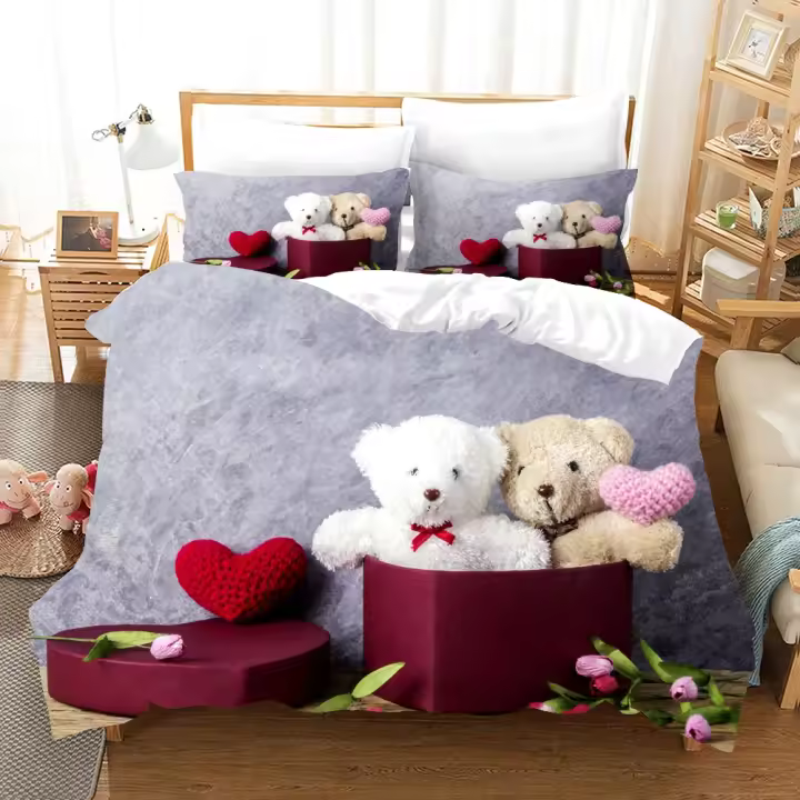 Conjunto de Ropa de Cama de Oso de Dibujos Animados Dulce Diseño de Almohada para Niños y Adultos - 1