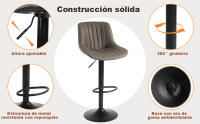 Taburetes Altos de Cocina, Taburete de Bar Regulable en Altura con Respaldo, Taburete Alto Ajustable de Cuero PU, Taburete Cocina Moderna, Marrón, Gris Oscuro, Negro - details 5
