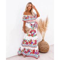 BUNO-Vestido largo con estampado de azafrán, primavera 2024, novedad de verano, soporte independiente, hombros descubiertos, estampado de flores rojas, vestido largo de gran tamaño, dobladillo ancho, sin mangas - details 4