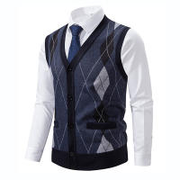Nuevo cárdigan para hombre, suéter de otoño e invierno, mantiene el calor, cultiva el chaleco tejido, moda versátil, cuello en V, Tops informales a cuadros para hombre - details 6
