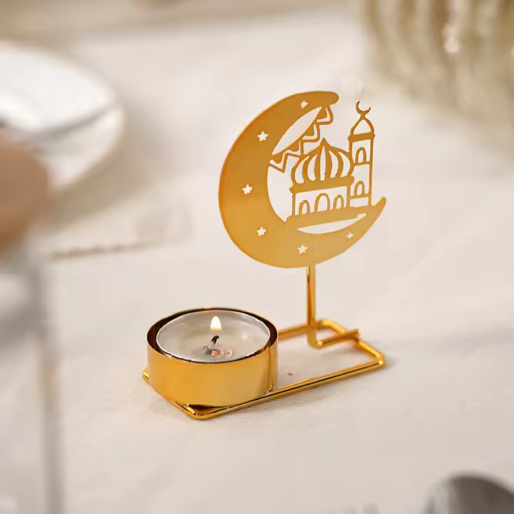 Portavelas de Ramadán de arte del hierro, candelabro dorado de Metal antiguo hecho a mano, exquisitos adornos de vela de escritorio para sala de estar, 2 uds. - 1