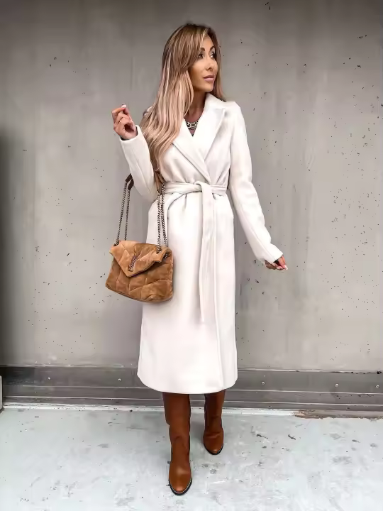 Chaqueta de lana elegante para mujer, Color sólido, manga larga, con vendaje, moda de invierno 2022 - 1
