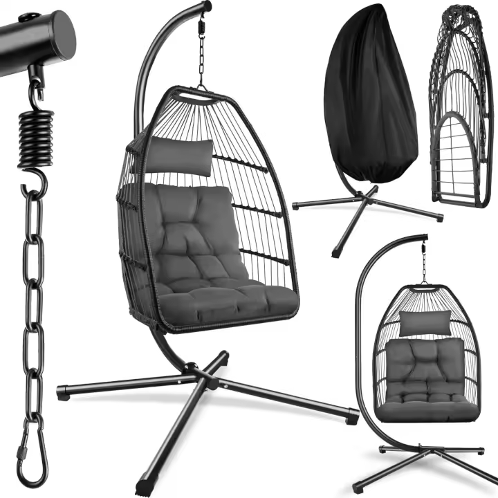 Columpio de Jardín Exterior Silla Colgante con Cojín Extragrueso Sillón Balance con Base de 4 Pies - 1