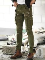 Pantalones vaqueros azules para hombre estilo motociclista pantalones desgastados carga militar moda - details 3