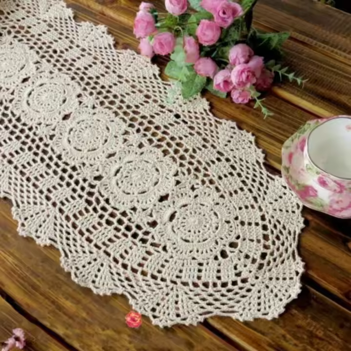 Camino inspirado en crochet vintage, manteles decorativos de algodón, mantas de mesa de comedor, decoración del hogar para hoteles y bodas - 1