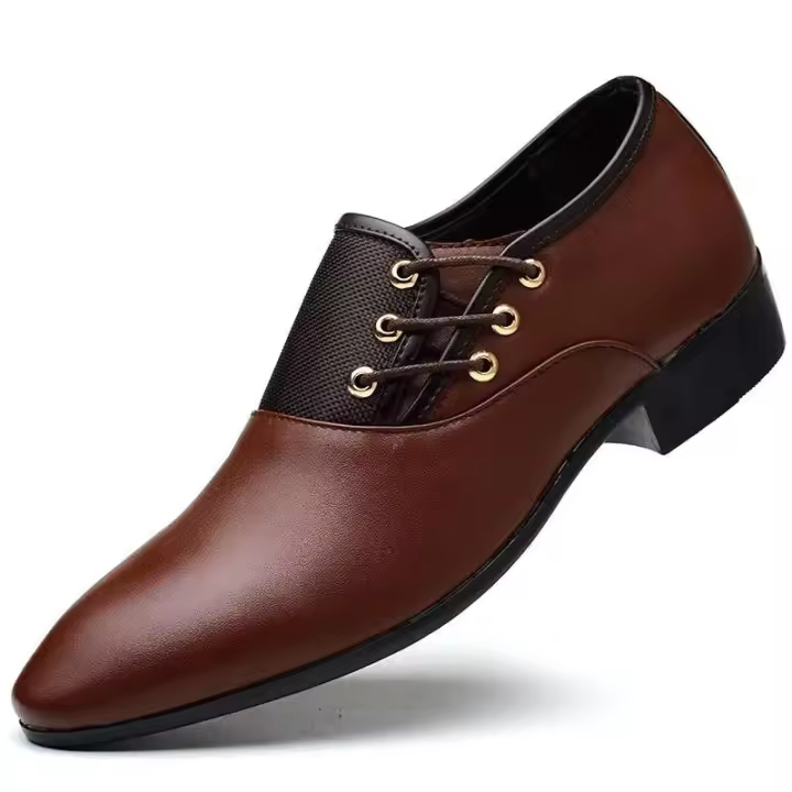 2024 zapatos con cordones puntiagudos de tamaño casual de cuero para hombres de vestir de negocios - 1