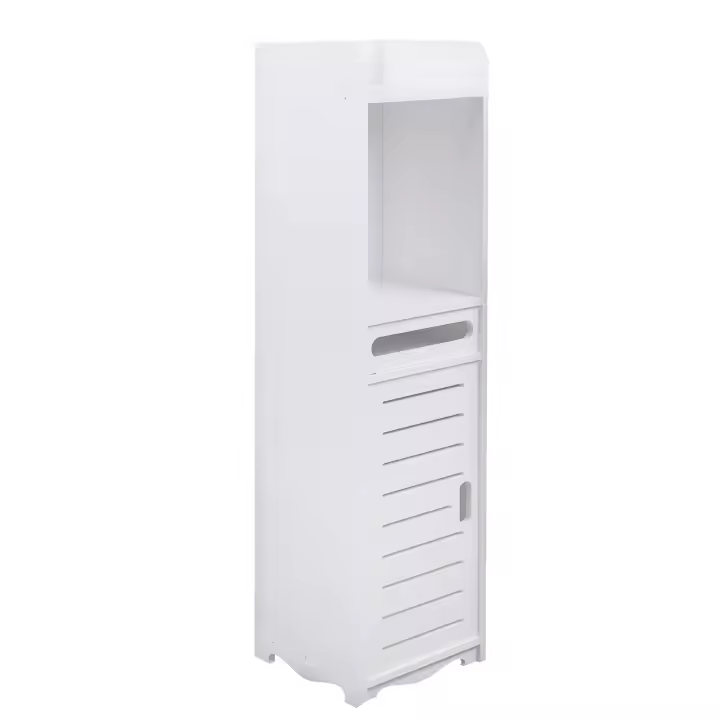 Armario de baño estrecho, estante de madera para inodoro, armario alto con cajones y armario, para baño, cocina, sala de estar, blanco - 1