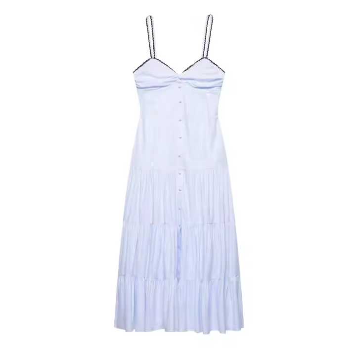 Vestido largo sin mangas a rayas sin espalda estilo francés casual dulce - 1