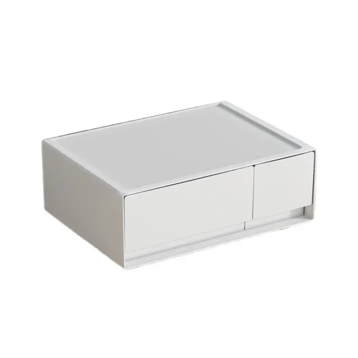 Cajón de almacenamiento apilable de plástico, caja de almacenamiento de escritorio tipo cajonera blanca, gran capacidad, organizador de almacenamiento de papelería para ahorrar espacio - 1