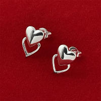 Andara Aretes de Doble Corazón de Plata Esterlina  Accesorio Casual de Ropa con Estilo Europeo y Americano Regalo de Joyería de Vacaciones - details 0