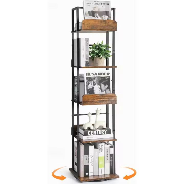 Estantería de Libros Giratoria de Metal Diseño Estrecho para Esquina Madera y Metal Negro - 1