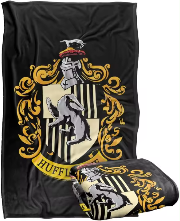 Manta gruesa de franela suave de tacto sedoso negro, Hufflepuff Crest, Harry Potter, regalo, se adapta a sofá cama, viajes, todas las estaciones - 1