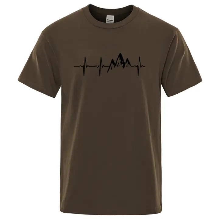 Camiseta de manga corta para hombre, camisa con Ecg de montaña, divertidas camisetas de Hip Hop, ropa de calle Harajuku, electrocardiograma, de verano - 1