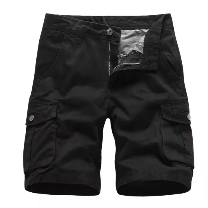 Pantalones Cargo de Verano de Algodón Color Sólido, Múltiples Bolsillos, Ajuste Suelto, Moda Casual para Hombres - 1