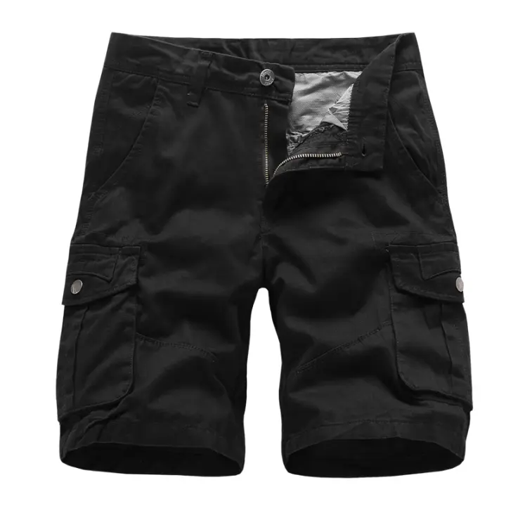 Pantalones Cargo de Verano de Algodón Color Sólido, Múltiples Bolsillos, Ajuste Suelto, Moda Casual para Hombres - 1