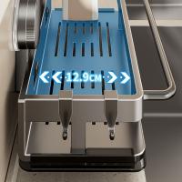 Soporte para esponja y plato con ventosa de aluminio espacial, estante de drenaje para fregadero impermeable sin perforaciones, a prueba de polvo con bandeja de agua - details 9